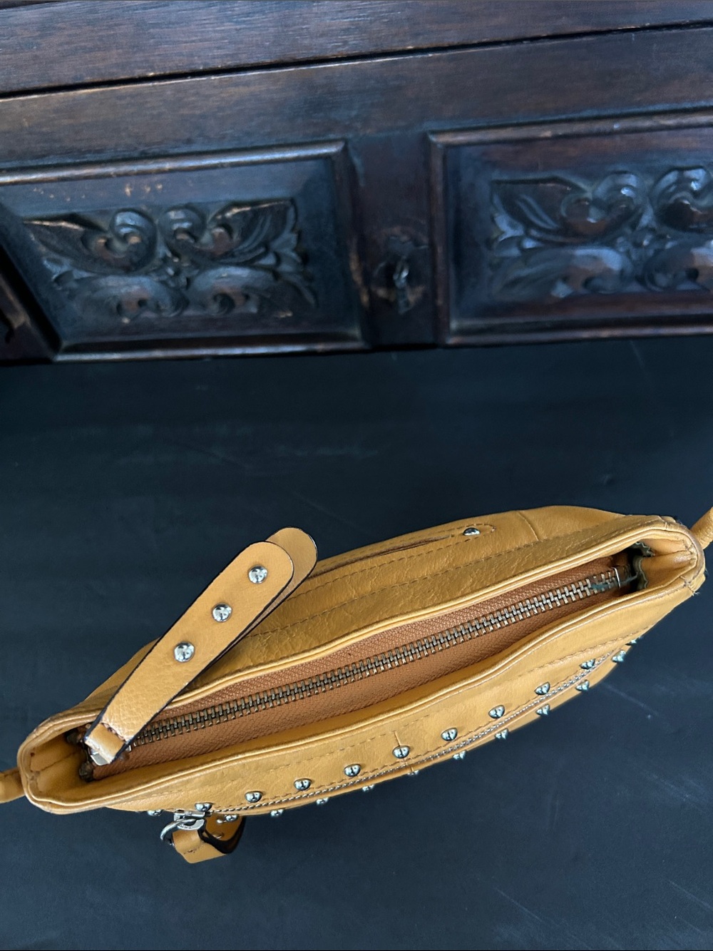 B. makowsky Mustard Yellow Studded Leather Crossbody - Picture 8 of 11